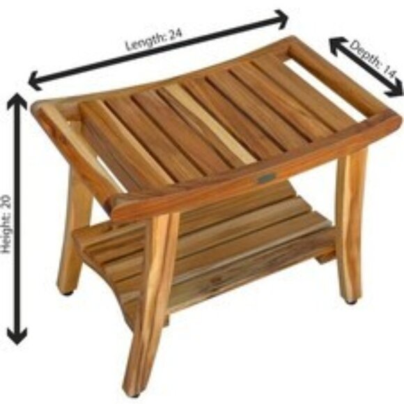 EcoDecors Harmony 24' Teak Shower Bench with Shelf And LiftAide Arms - BRAND NEW - Picture 4 of 5